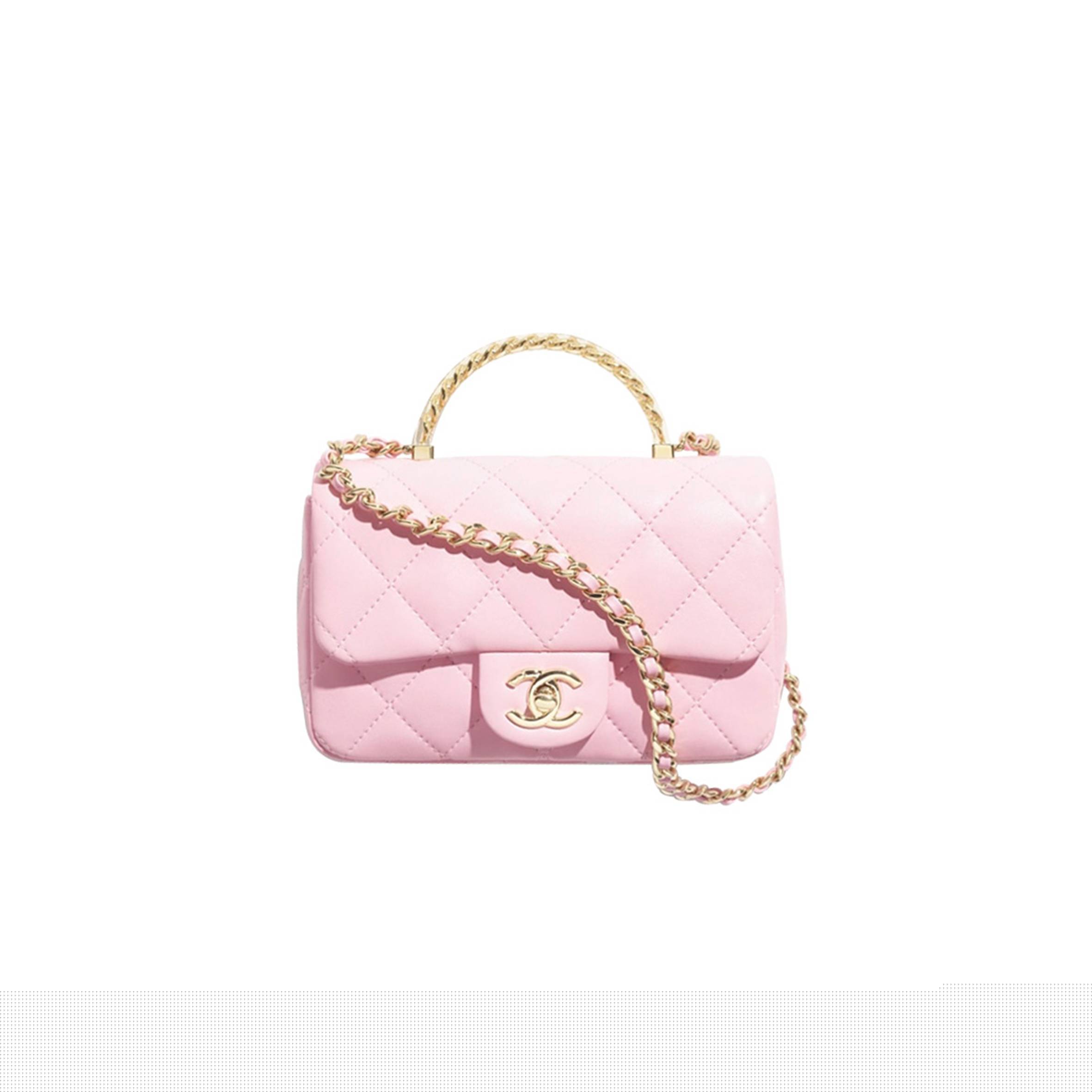 Ch*el master transparent handle mini cf pink handbag as4847 (19*12*6cm）